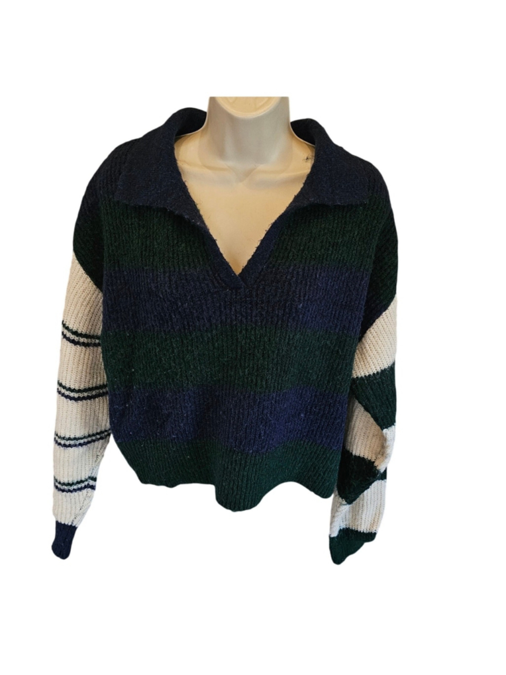525 Slub Knit Faux Wool Color Block Sweater M